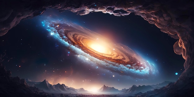 Bright spiral galaxy with stars in space Galaxy Andromeda scifi high quality space wallpaper AIGenerated