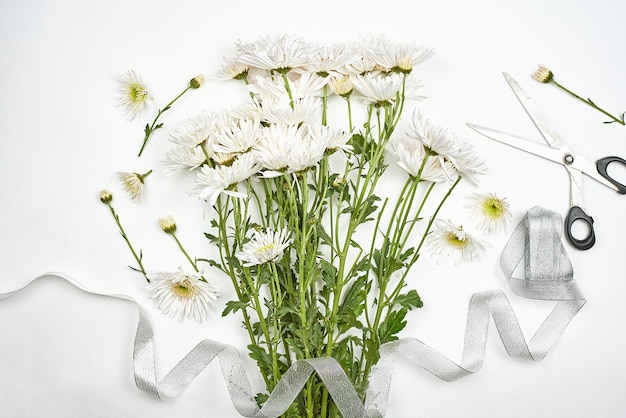 Bright spring flowers on white background. Fresh white flowers. Spring background with flowers