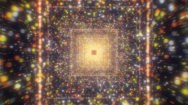 Photo bright square tunnel with particles motion immersion in cosmic flow of square tunnel lots of bright