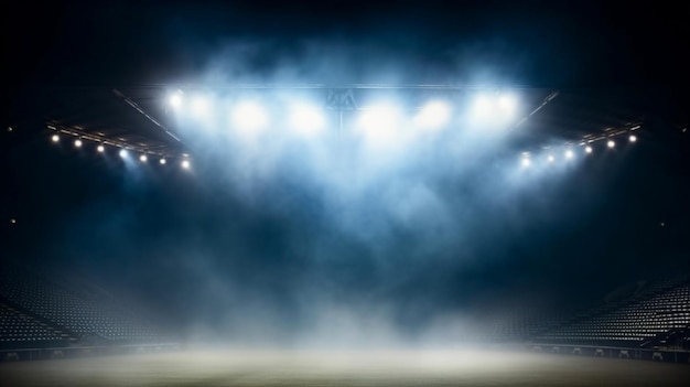 Bright stadium arena lights and smoke in the dark