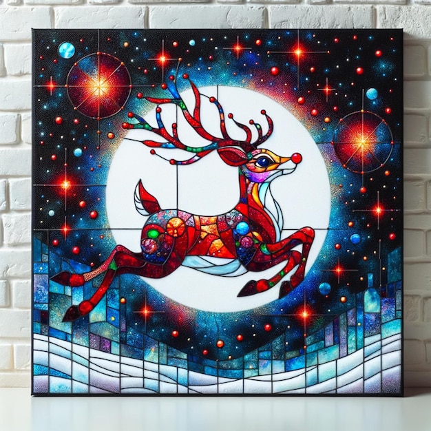 Bright Stained Glass Reindeer Festive Flight