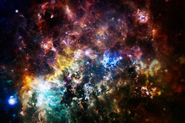 深宇宙で輝く明るい星、星団の背後での恒星の爆発。高解像度の銀河の背景。提供されたこの画像の要素