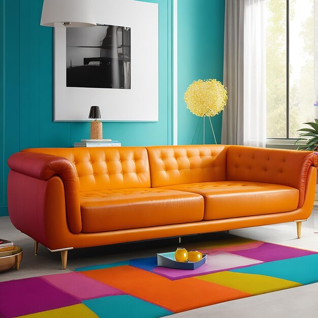 Bright stylish leather sofa modern interior decoration generated by ai