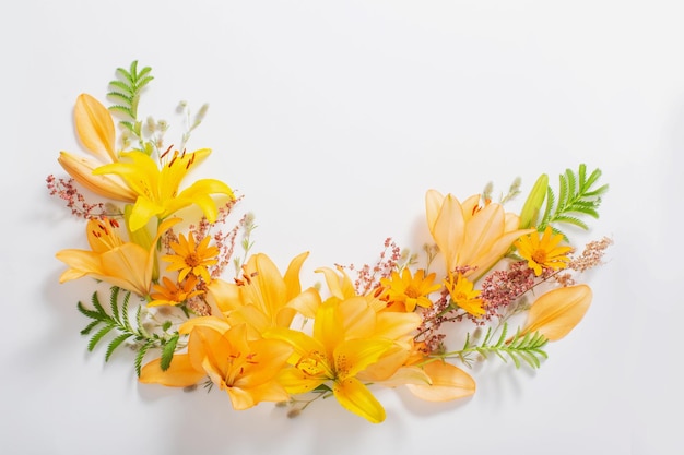 Bright summer flowers on white background