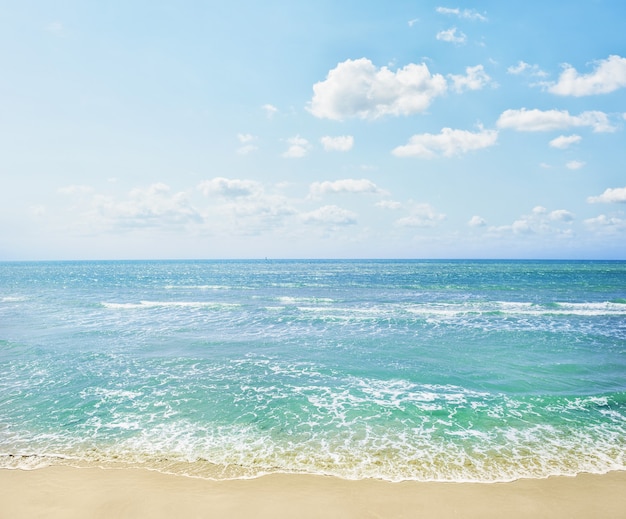 写真 澄んだ青い海と明るい夏のパノラマビュー