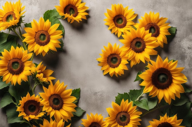 Bright Sunflowers on Concrete Background