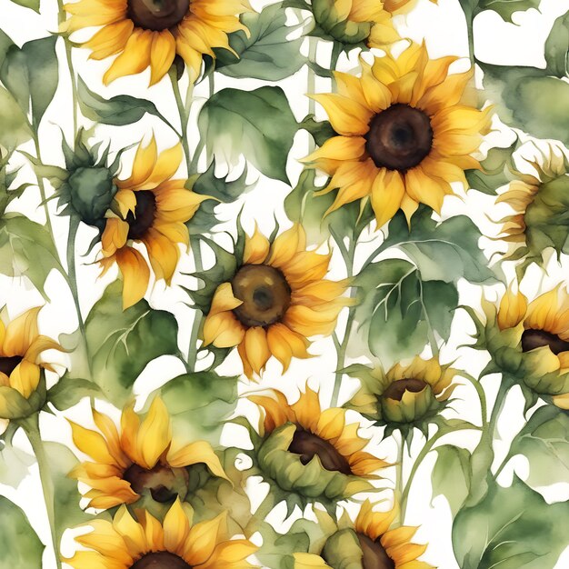 Bright sunflowers painted watercolors