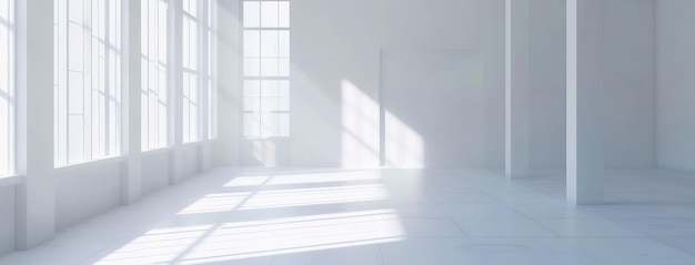 Bright Sunlit Empty White Room with Shadows