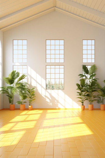 Яркая солнечная комната с горшечными растениями
