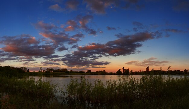 A bright sunset in the night sky