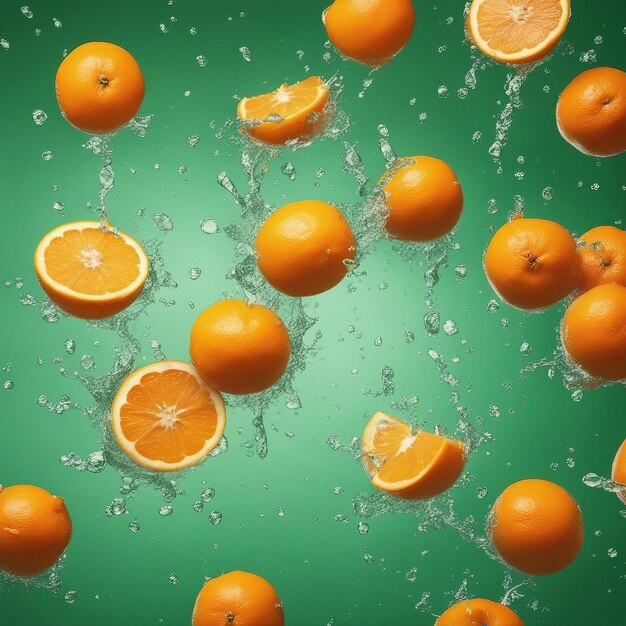 Photo bright tangerines falling into sparkling water fresh citrus fruits dive