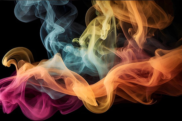 Bright thick rainbow smoke on a black background Generative AI