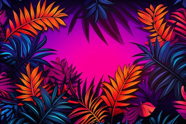 Bright tropical background with jungle plants exotic pattern with palm leaves vector illustration