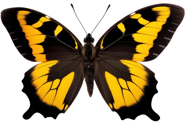 Photo bright tropical butterfly on a white background butterfly on a field of dandelions