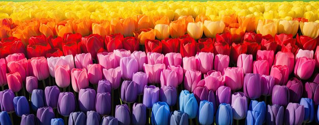 Bright tulips field stripes holland landscape