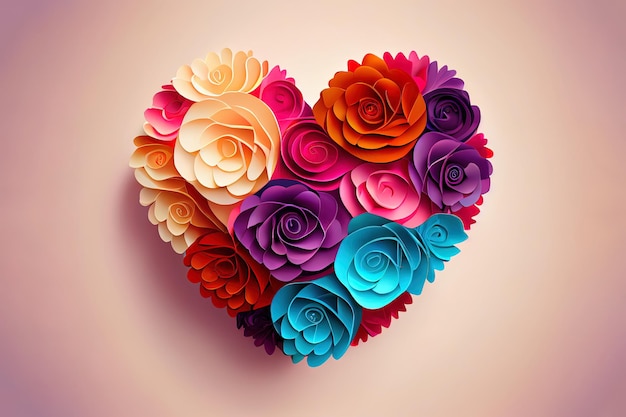 Bright Valentine39s day Mother39s Day Women39s Day kaart met een bloemvormig hart Generative Ai