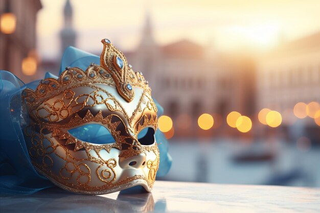 Фото Яркая венецианская карнавальная тема с основными атрибутами размещения текста и мягкого или размытого фона