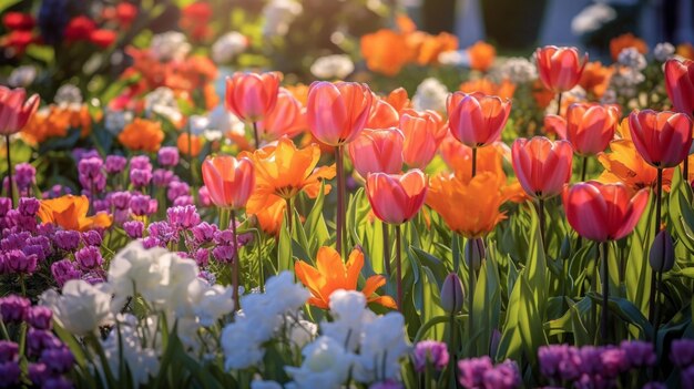 Bright and vibrant flowers blooming in gardens