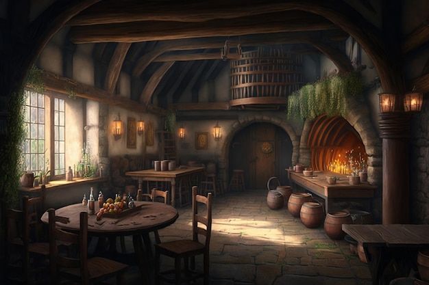 Bright view of a medieval tavern