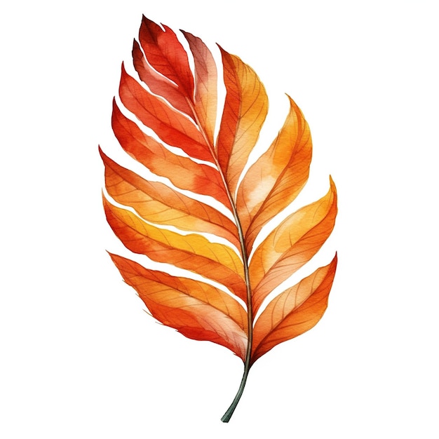 Bright watercolor autumn leaf Illustration single element on white background