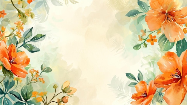 Photo bright watercolor background with orange flowers and flowers generative ai