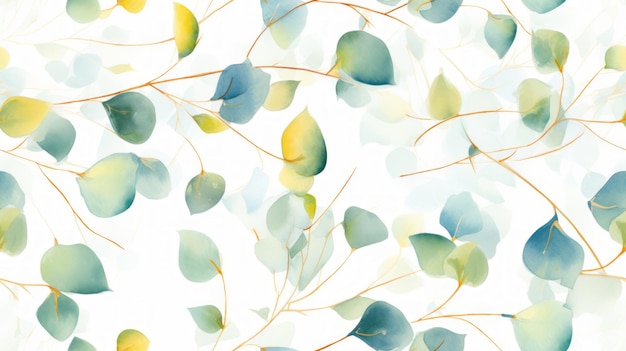 Bright Watercolor Eucalyptus Leaves