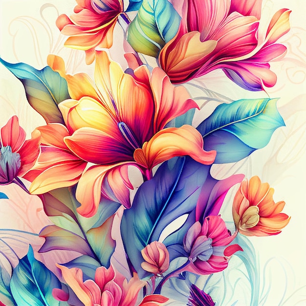 Bright watercolor floral background Generative AI