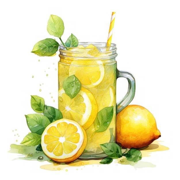 Bright Watercolor Lemon Juice Clipart AI Generated