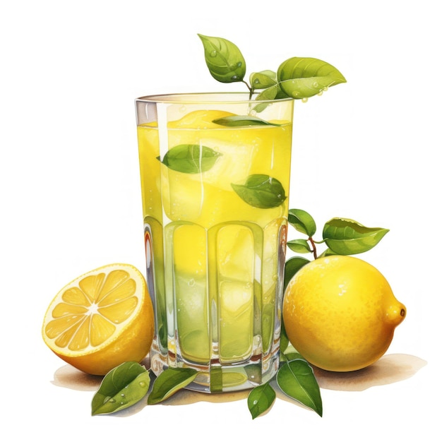 Bright Watercolor Lemon Juice Clipart AI Generated