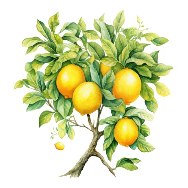 Bright Watercolor Lemon Tree Clipart AI Generated