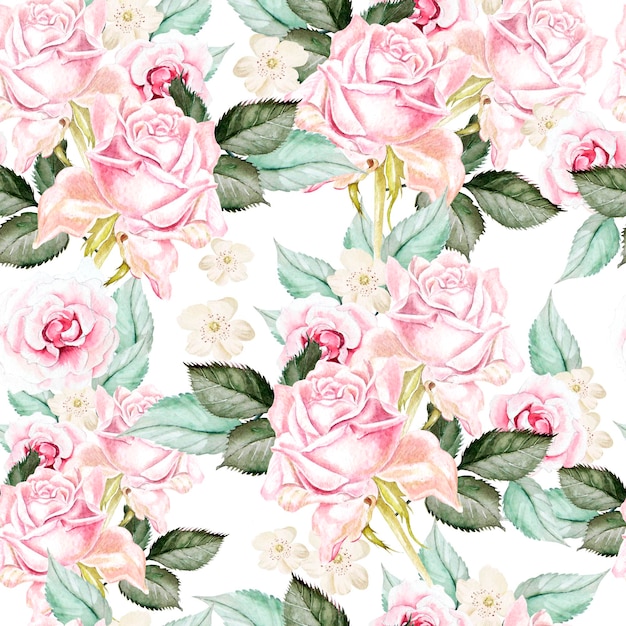 Bright watercolor seamless pattern with flowers rose Illustration