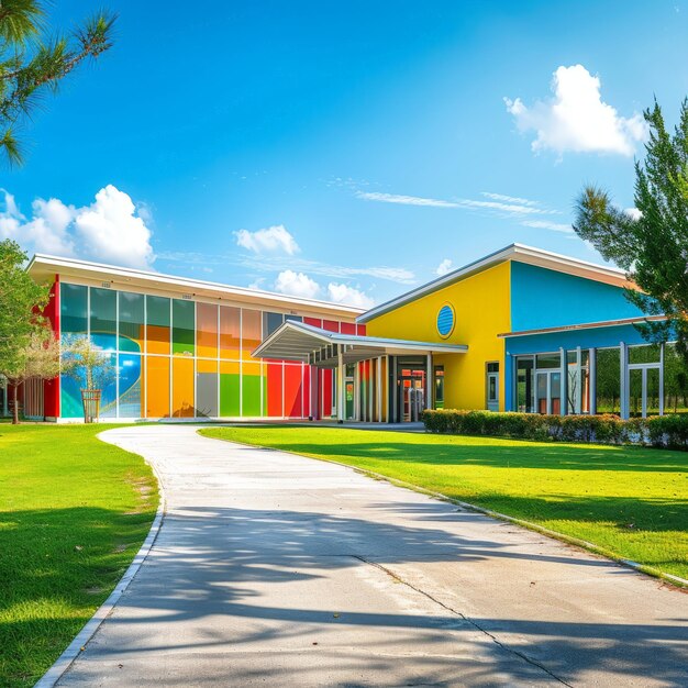 Photo bright welcoming school building in sunlight