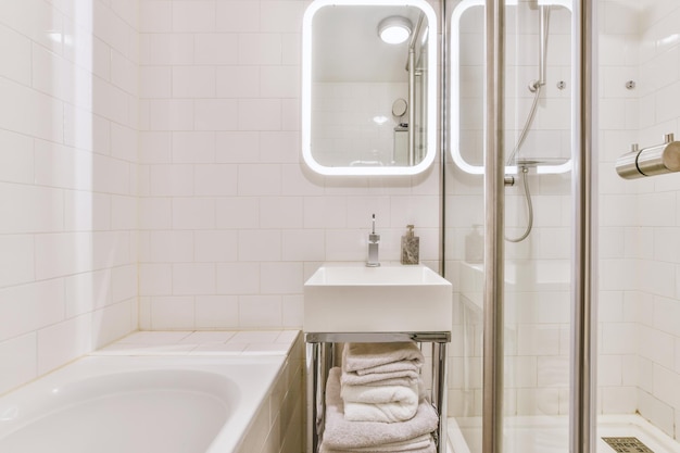 Bright white bathroom with a stylish