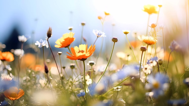 Bright wildflowers with a beautiful blurred background