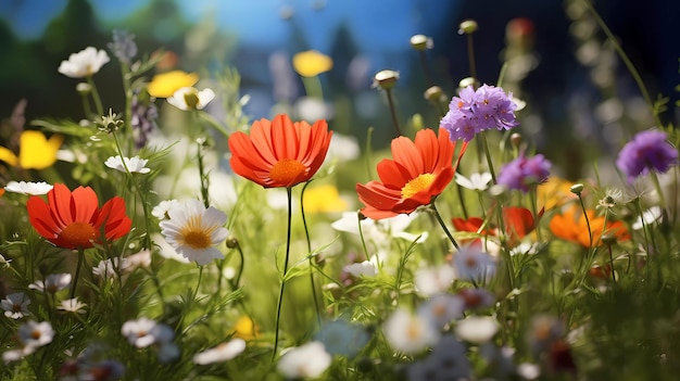 Bright wildflowers with a beautiful blurred background