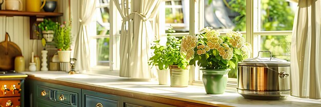 Photo bright window sill decorated with colorful geraniums bringing spring vibrance into the home