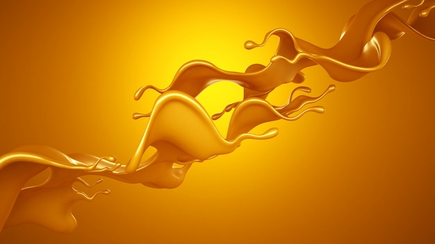 Bright yellow background with a splash of caramel. 3d rendering.