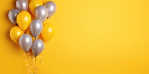 Bright yellow balloons on a yellow background with a place for text Generative AI