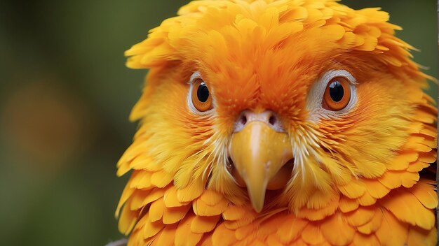 A bright yellow bird is perched on a branch