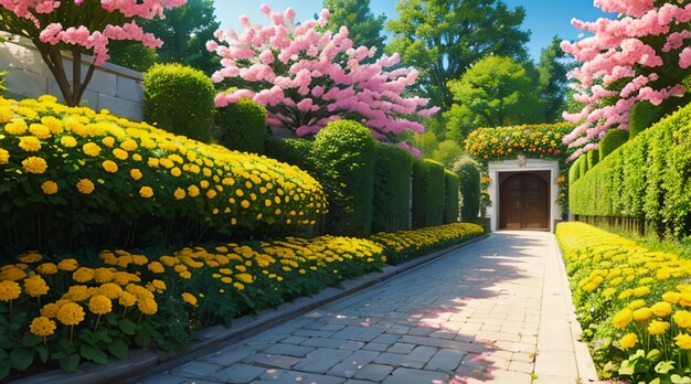 Bright yellow chrysanthemum garden for desktop wallpaper