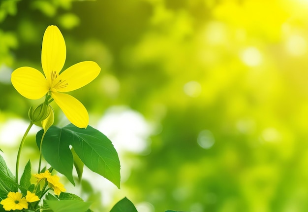 Bright yellow color cosmos sulphureus blooming among blurred green leaves and garden soil ground bac