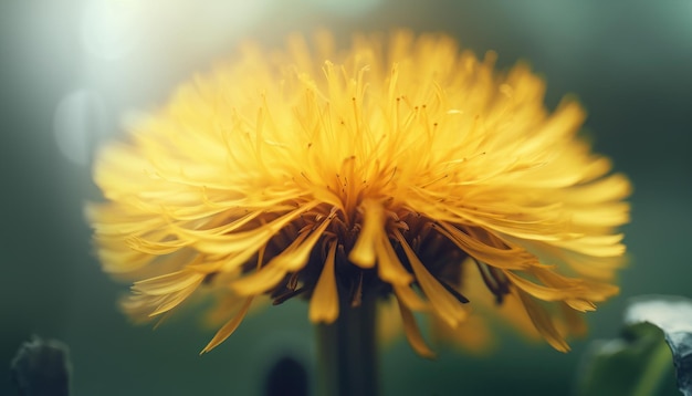 明るい黄色のタンポポの花