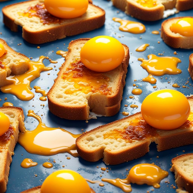 Bright yellow egg yolk on a piece of toast