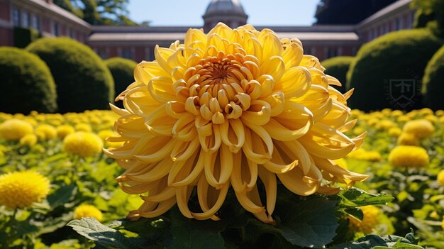 Photo bright yellow flower head in a formal garden symbolizing