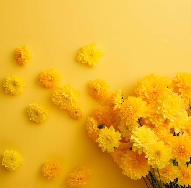 Bright yellow flowers on yellow background flowers background pastel