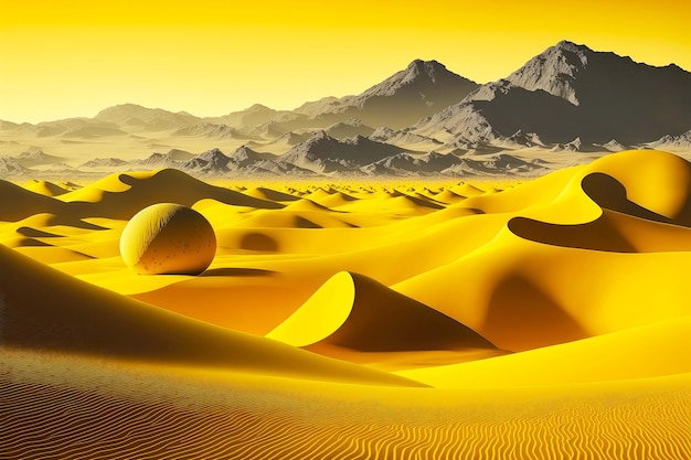 Foto paesaggio giallo brillante di dune del deserto e colline di sabbia