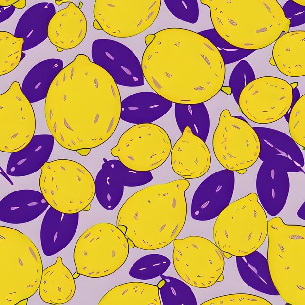 Bright Yellow Lemons With Violet Leaves Simple Seamless Pattern 2