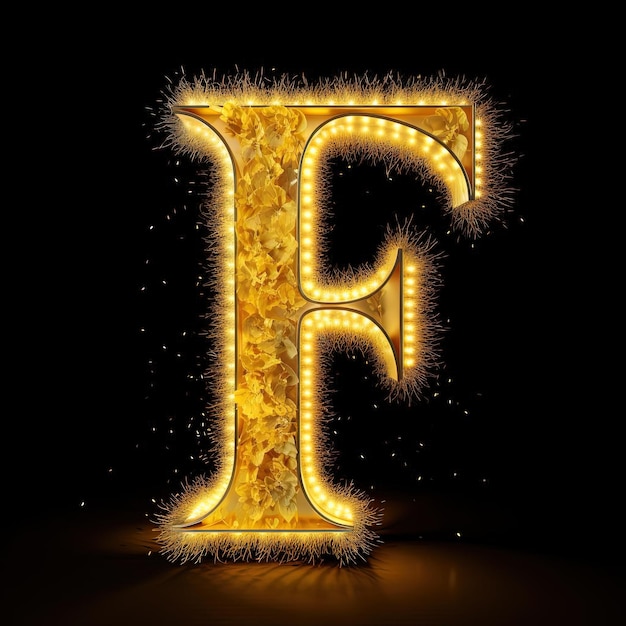 Photo a bright yellow letter f is lit up with fireworks