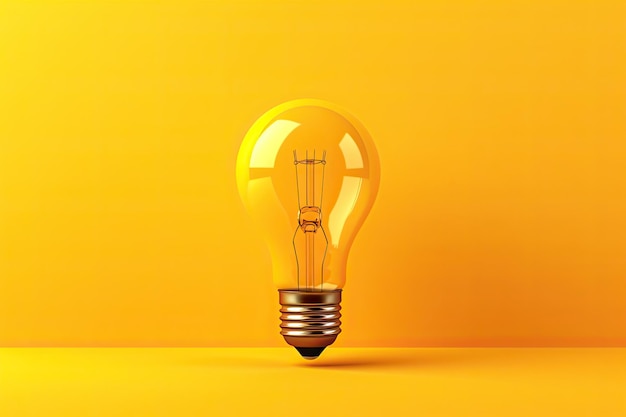 Bright yellow light bulb on a solid yellow background