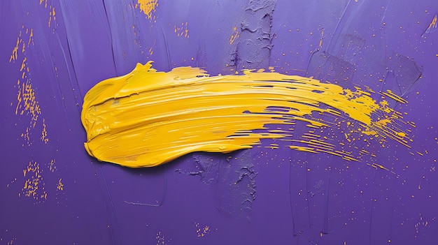 Bright yellow oil paint smear on purple background